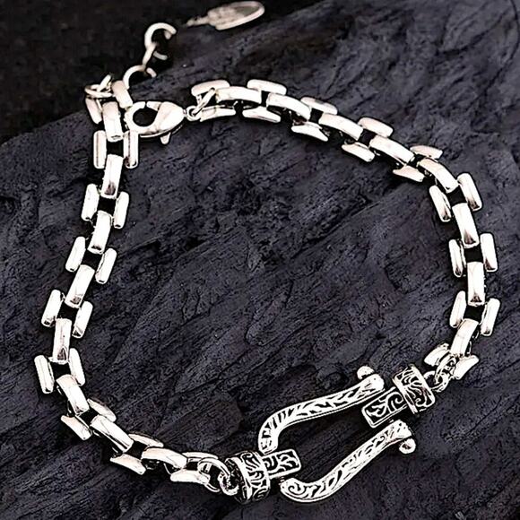 Sterling Silver Horseshoe Chain Link Bracelet - Picture 3 of 7